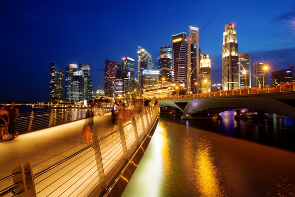 Marina Bay in Singapore changes its character completely after dark; the lights and laser beams bouncing off of the Marina Bay Sands building allow visitors to feel as if they’ve just dropped into a scene from the future.