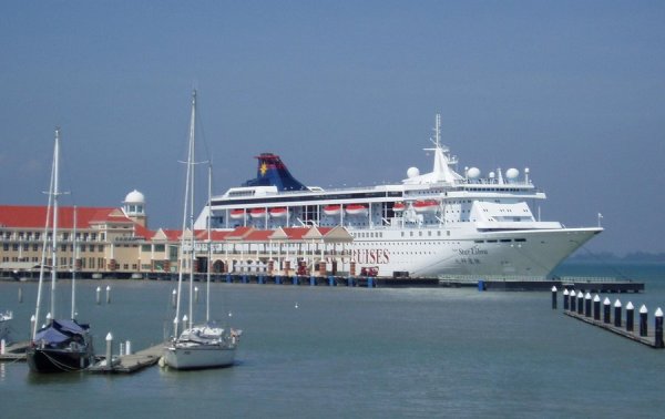 Cruise ship docking in Penang, Malaysia.